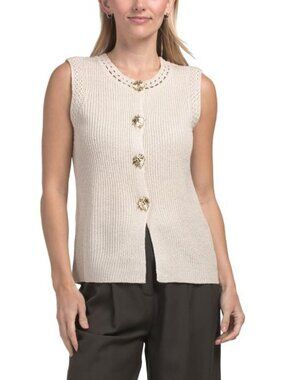 GEMMA+ JANE Fancy Gold Tone Button Vest